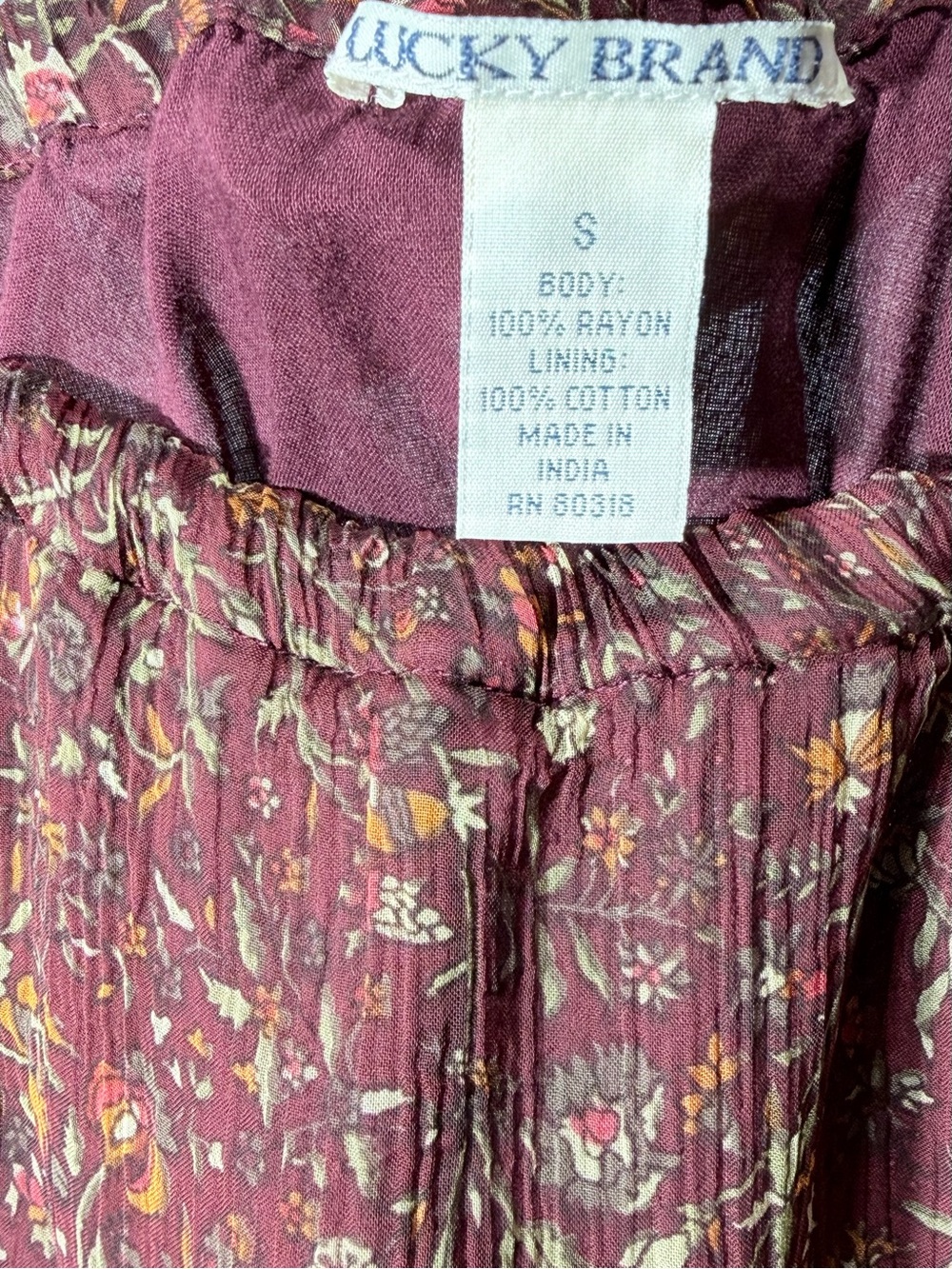 🌻 Lucky Brand Floral Boho Maxi Skirt Burgundy Rayon Size S - Picture 5 of 7